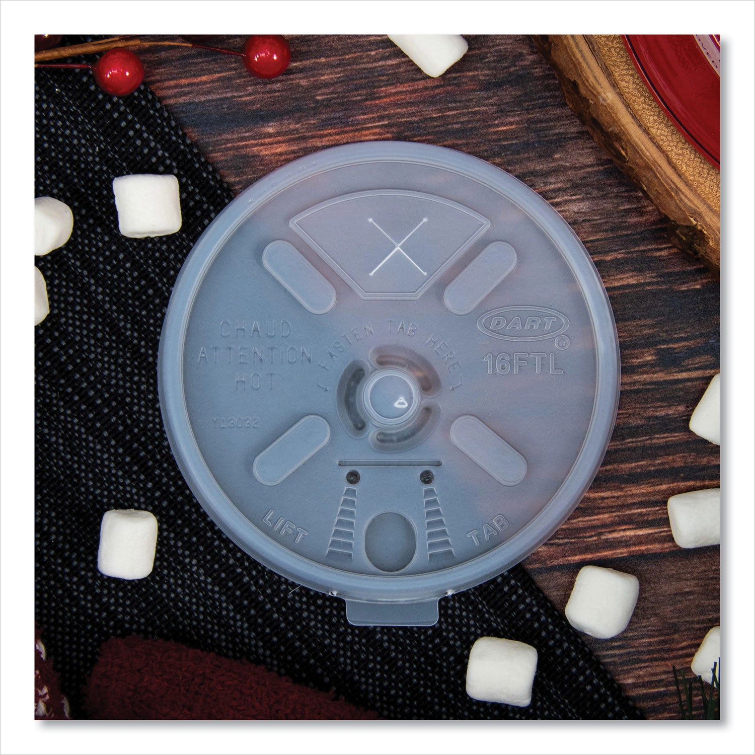 Dart® Lift n' Lock Plastic Hot Cup Lids With Straw Slot, Fits 12 oz to 24 oz Hot Cups, Plastic, Translucent, 100/Pack, 10 Packs/CT