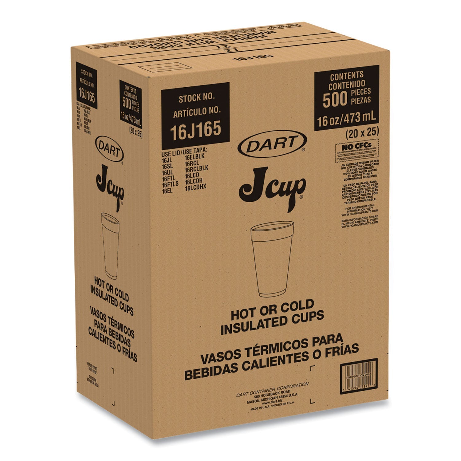 Dart® Foam Drink Cups, 16 Oz, White, 20/bag, 25 Bags/carton