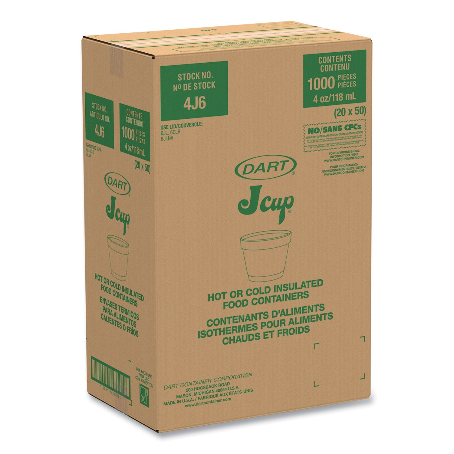 Dart® Bowl Containers, 4 oz, White, Foam, 1,000/Carton