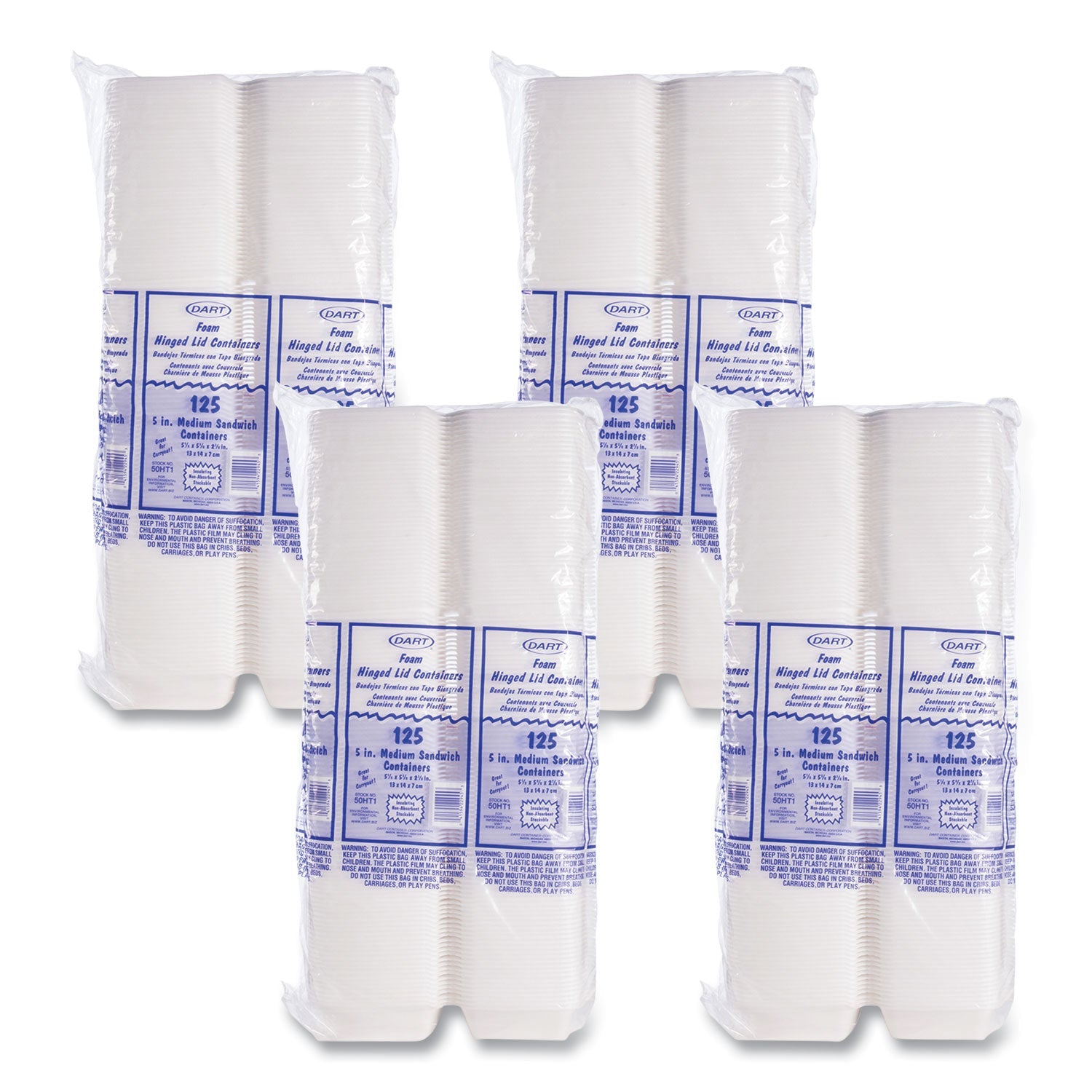 Dart® Foam Hinged Lid Containers, 5.38 X 5.5 X 2.88, White, 500/carton