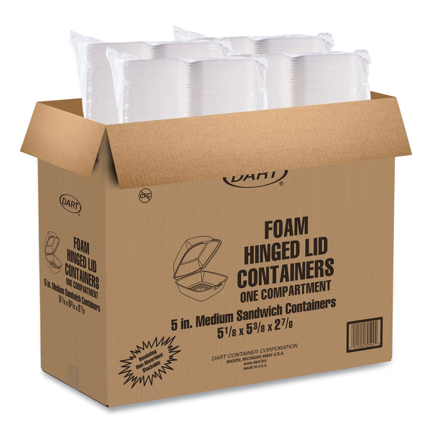 Dart® Foam Hinged Lid Containers, 5.38 X 5.5 X 2.88, White, 500/carton