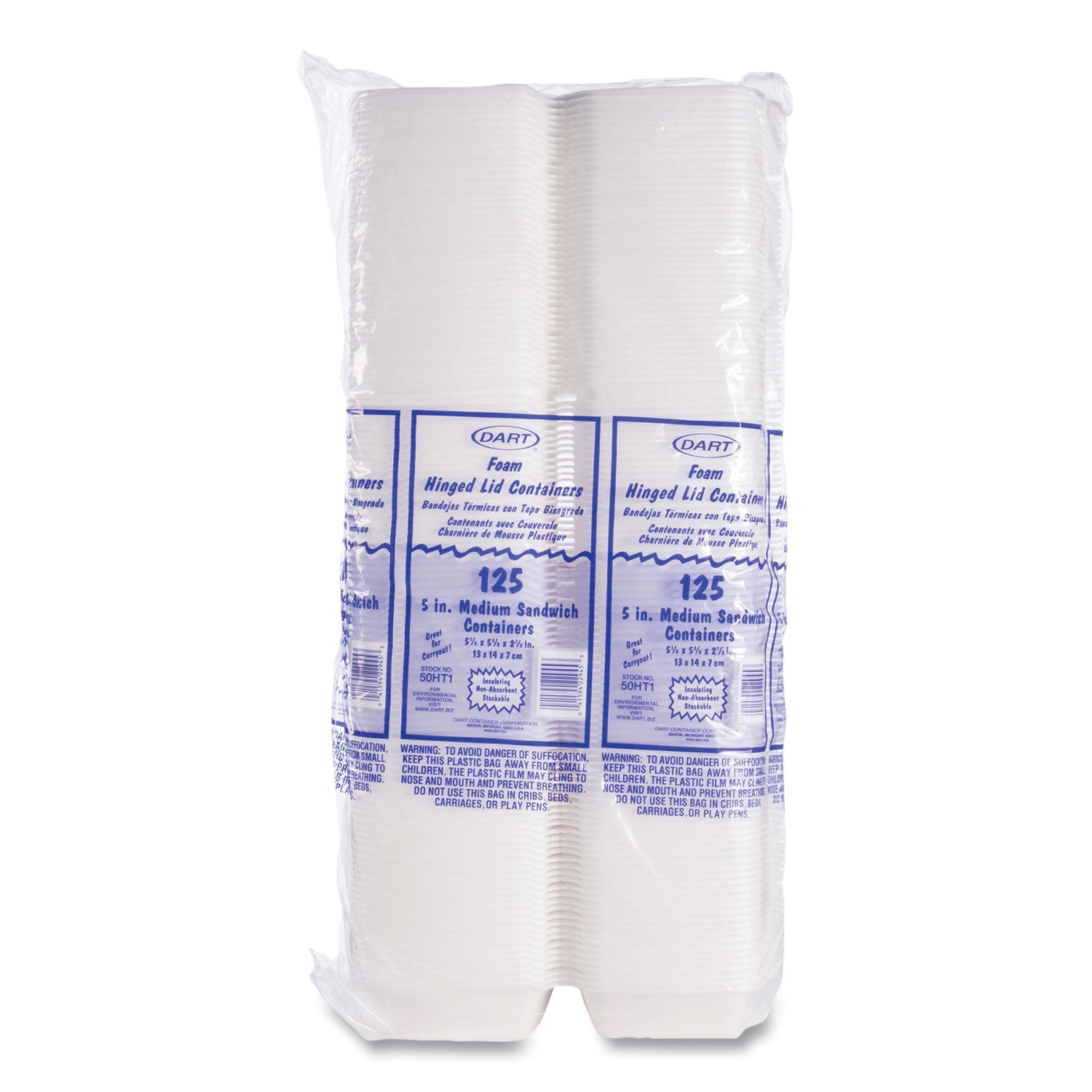 Dart® Foam Hinged Lid Containers, 5.38 X 5.5 X 2.88, White, 500/carton