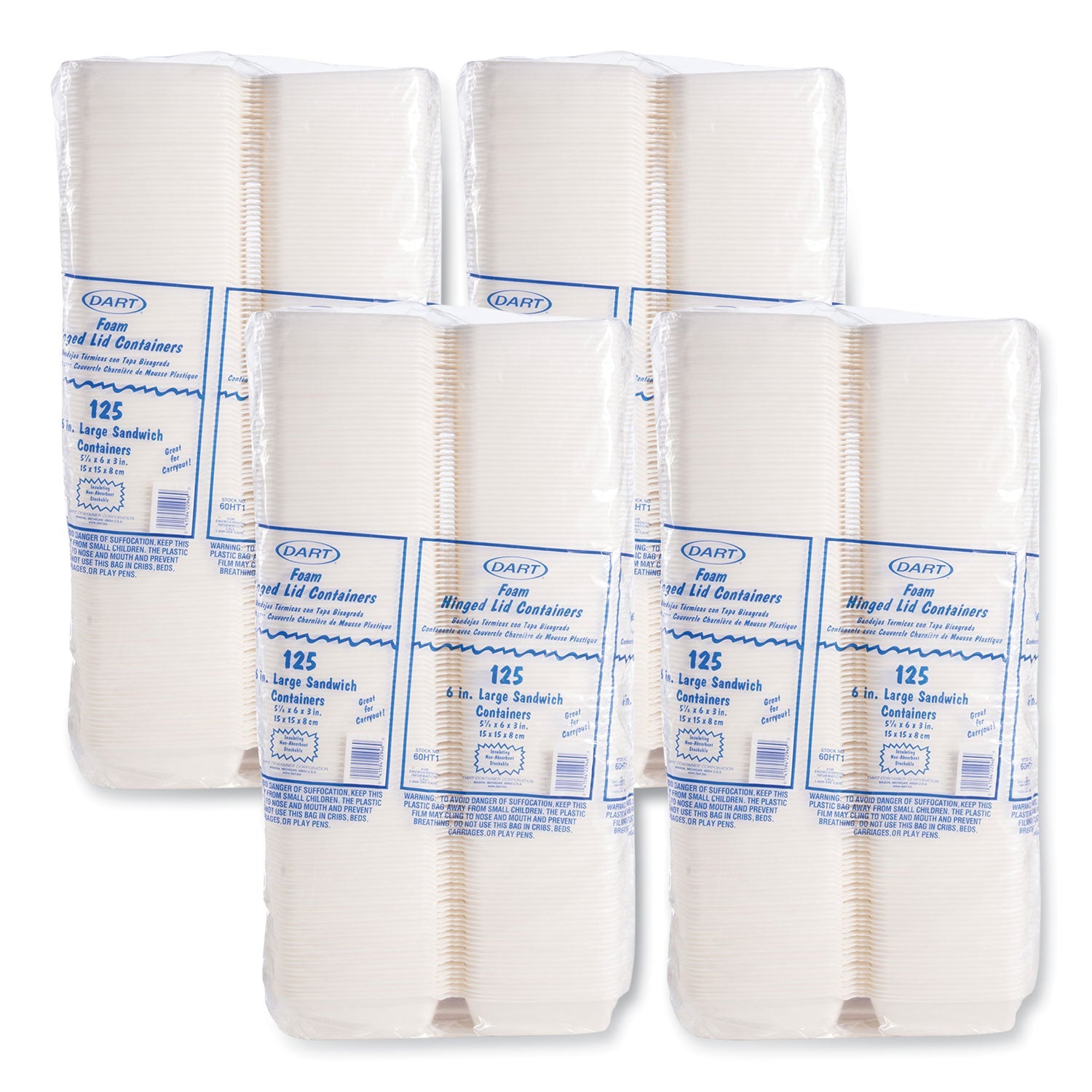 Dart® Foam Hinged Lid Containers, 6 X 5.78 X 3, White, 500/carton
