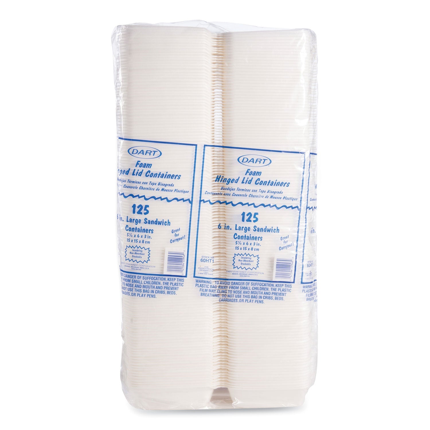 Dart® Foam Hinged Lid Containers, 6 X 5.78 X 3, White, 500/carton