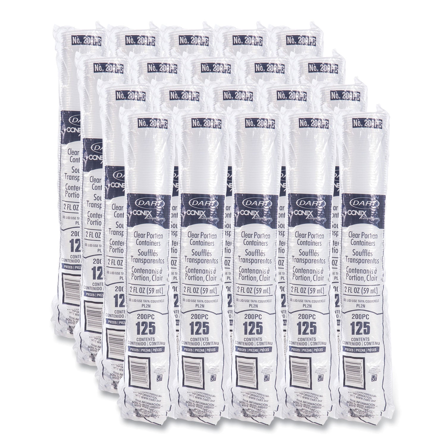 Dart® Conex Complements Portion/Medicine Cups, 2 oz, Plastic, Clear, 125/Bag, 20 Bags/Carton