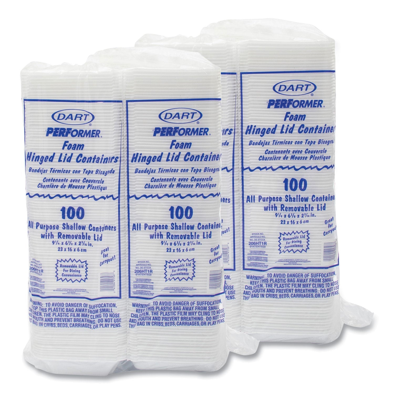 Dart® Foam Hinged Lid Containers, 6.4 X 9.3 X 2.6, White, 200/carton