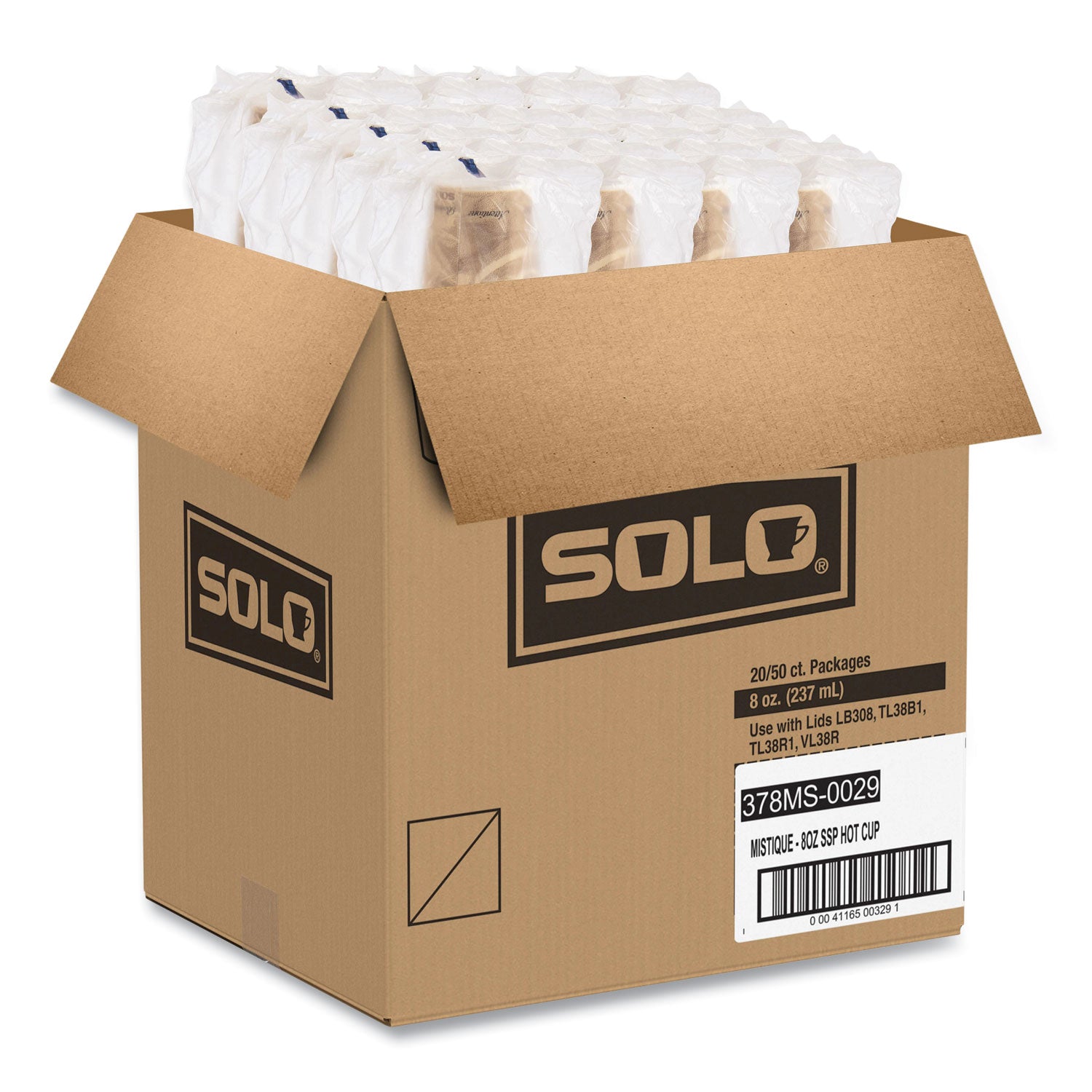 SOLO® Mistique Polycoated Hot Paper Cups, 8 oz, Brown, 50/Sleeve, 20 Sleeves/Carton