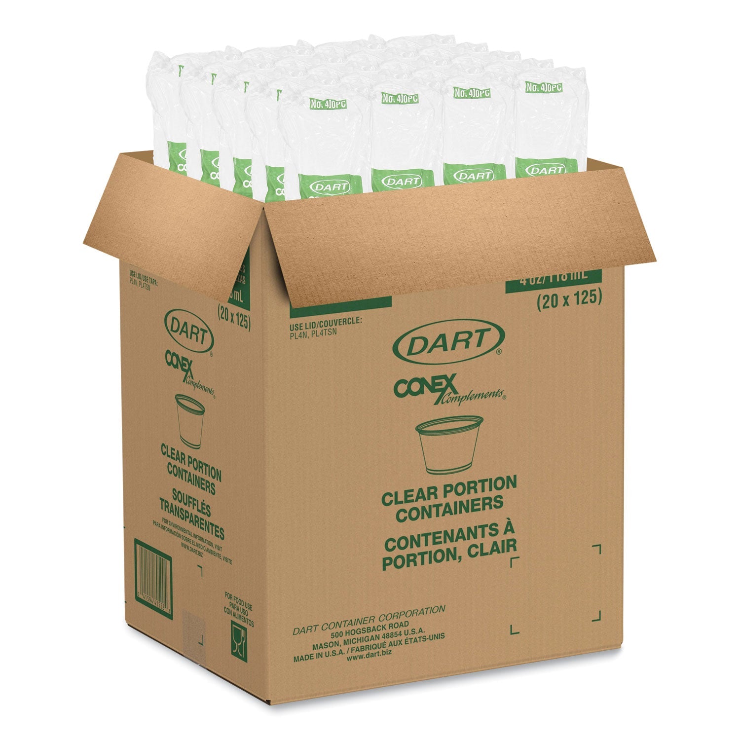Dart® Conex Complements Portion/Medicine Cups, 4 oz, Plastic, Clear, 125/Bag, 20 Bags/Carton