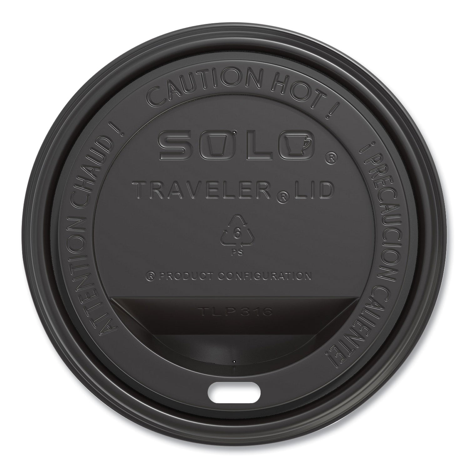 SOLO® Traveler Cappuccino Style Dome Lid, Fits 10 oz to 24 oz Hot Cups, Plastic, Black, 100/Sleeve, 10 Sleeves/Carton