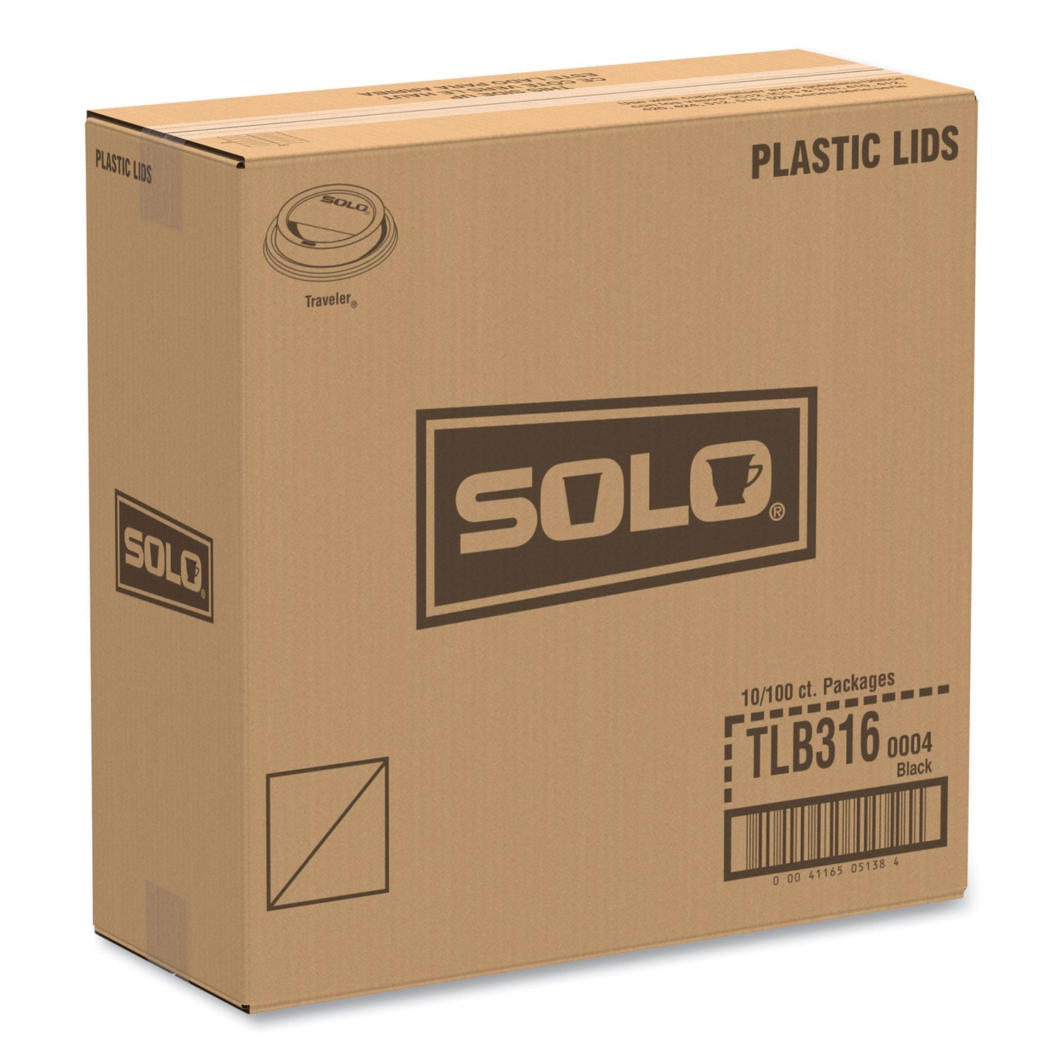 SOLO® Traveler Cappuccino Style Dome Lid, Fits 10 oz to 24 oz Hot Cups, Plastic, Black, 100/Sleeve, 10 Sleeves/Carton
