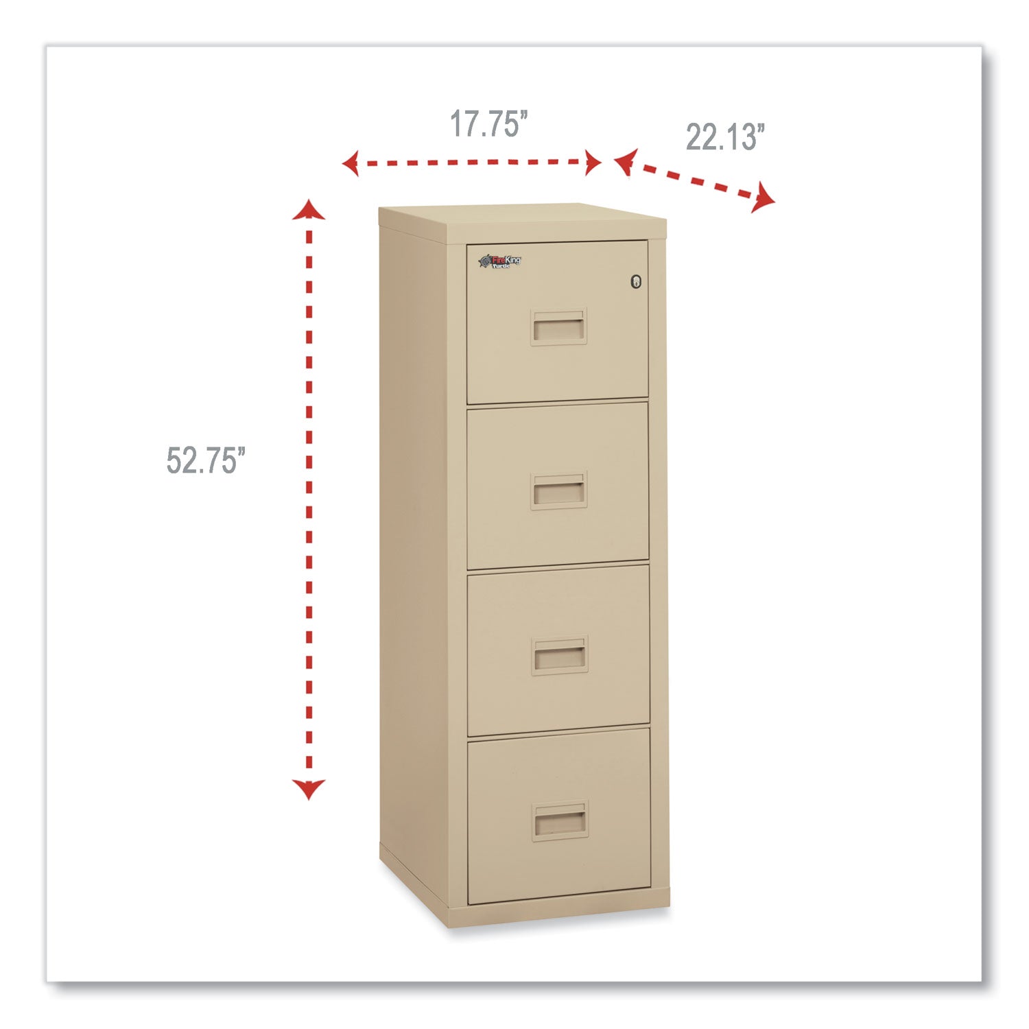 FireKing® Compact Turtle Insulated Vertical File, 1-Hour Fire Protection, 4 Legal/letter File Drawer, Parchment, 17.75 X 22.13 X 52.75