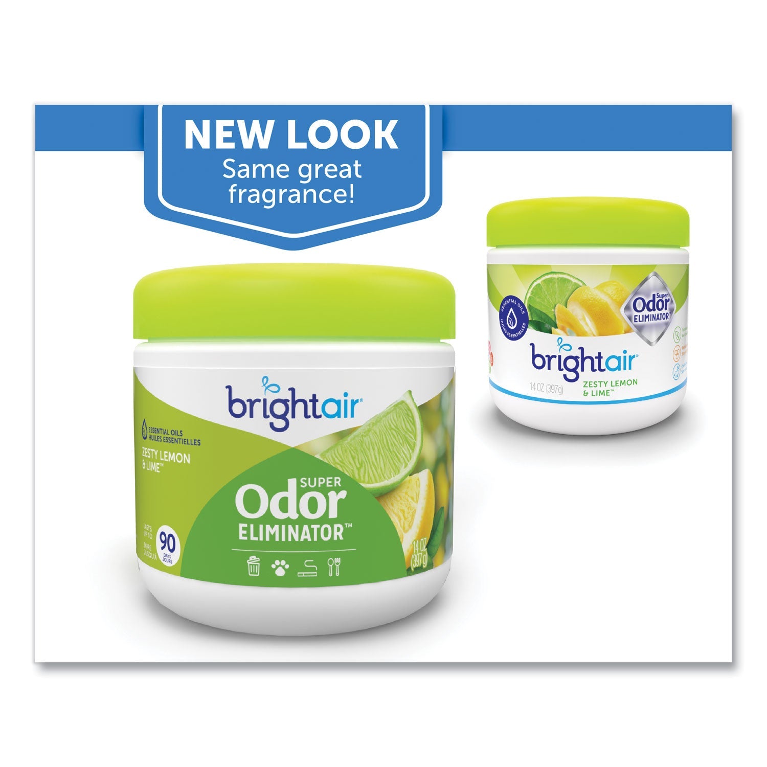 BRIGHT Air® Super Odor Eliminator, Zesty Lemon And Lime, 14 Oz Jar, 6/carton