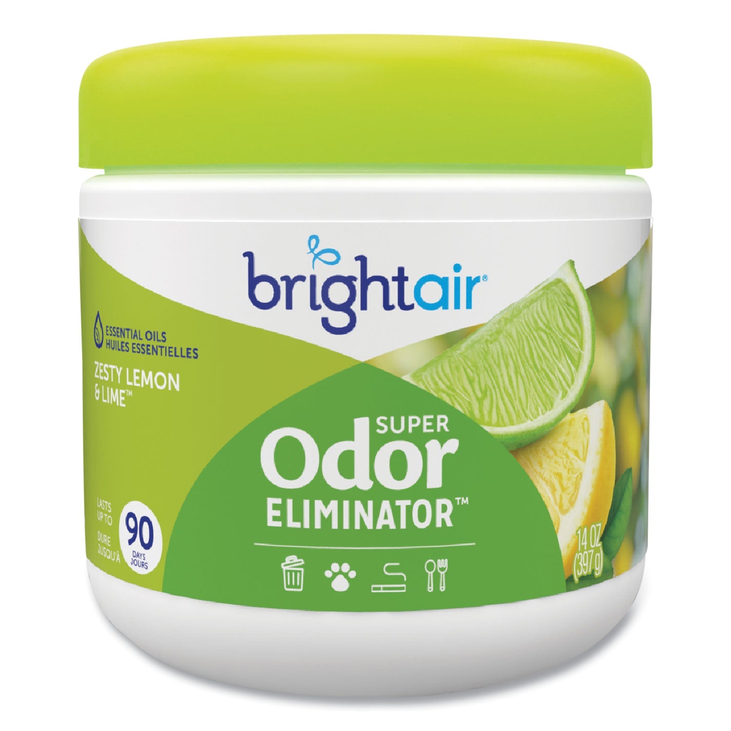 BRIGHT Air® Super Odor Eliminator, Zesty Lemon And Lime, 14 Oz Jar, 6/carton