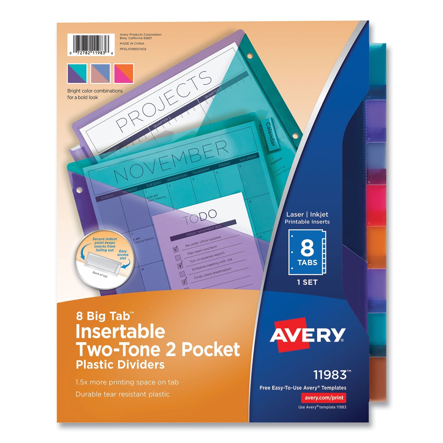 Avery® Big Tab Insertable Two-Pocket Plastic Dividers, 8-Tab, 11.13 X 9.25, Assorted, 1 Set