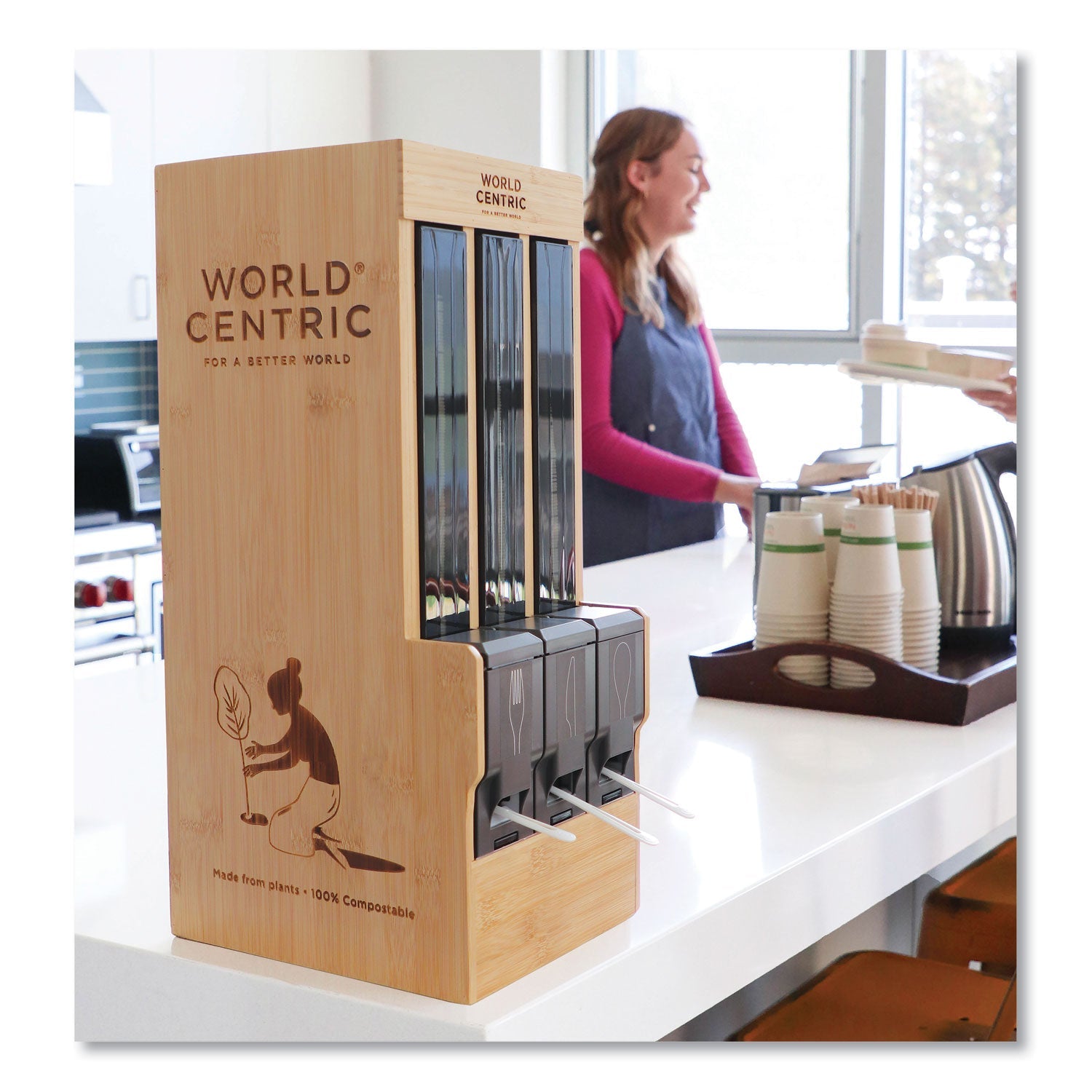 World Centric® Cutlery Dispenser Refills, Fork, Plastic, White, 100/Bag, 10 Bags/Carton