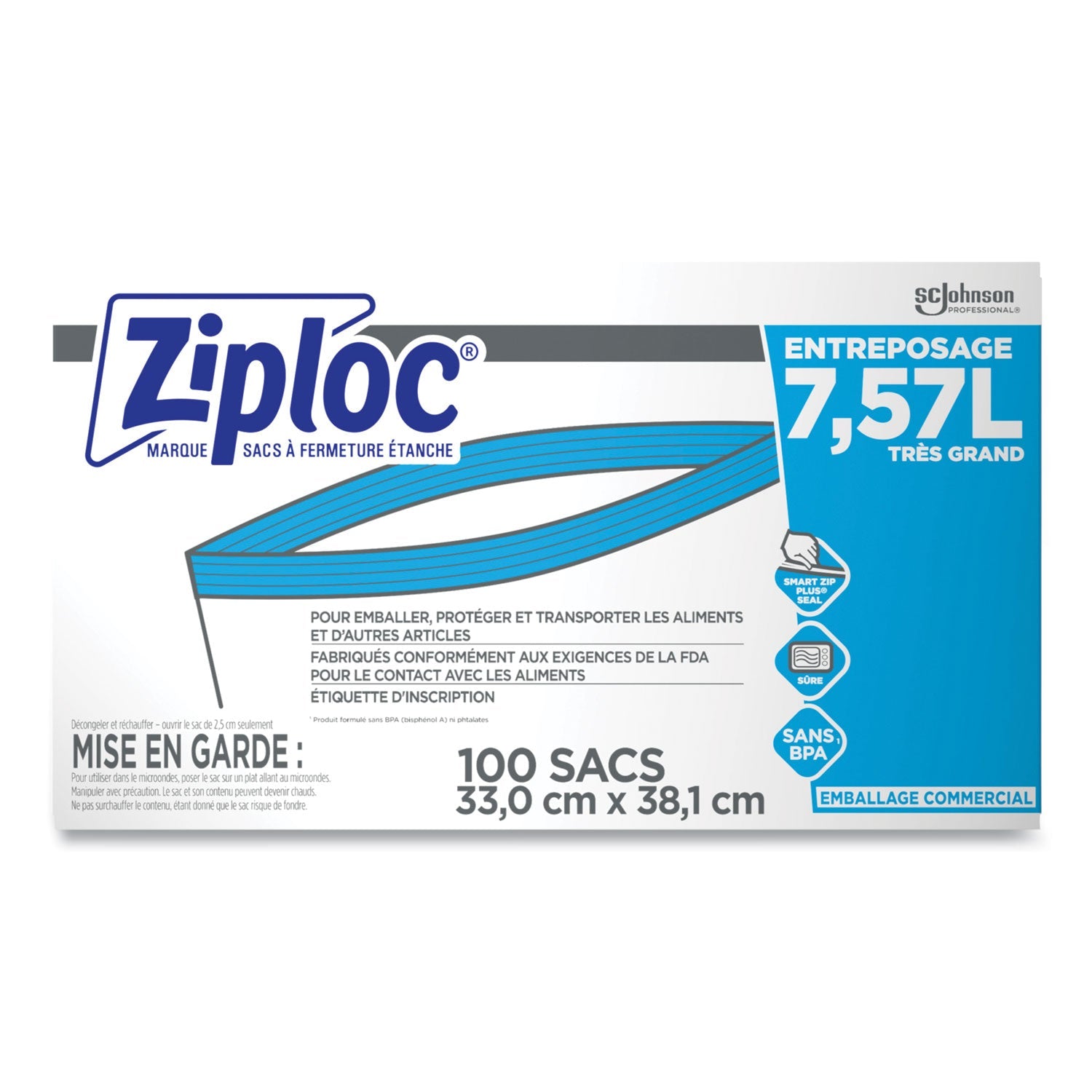 Ziploc® Zipper Freezer Bags, 2 gal, 13" x 15.5", Clear, 100/Carton