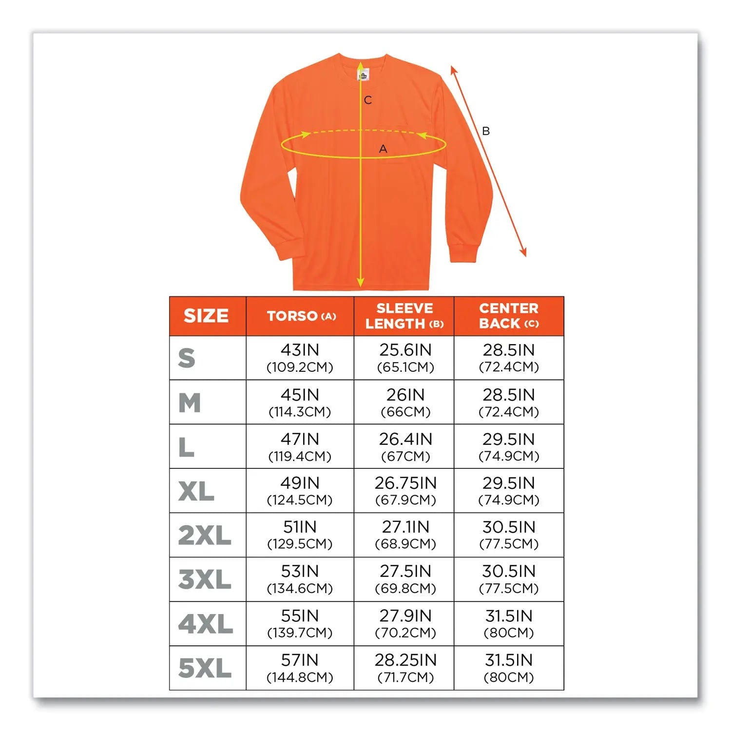 ergodyne® GloWear 8091 Non-Certified Hi-Vis Long Sleeve Shirt, 5X-Large, Orange