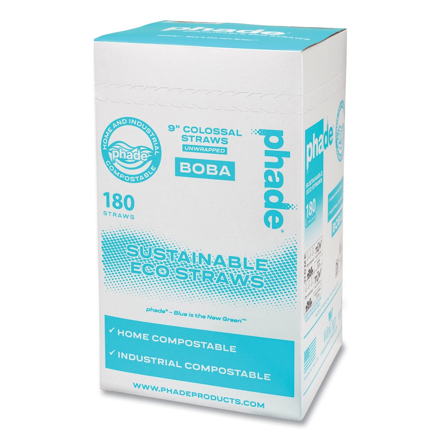 phade™ Marine Biodegradable Straws, Boba Straws, 9", Ocean Blue, 720/Carton