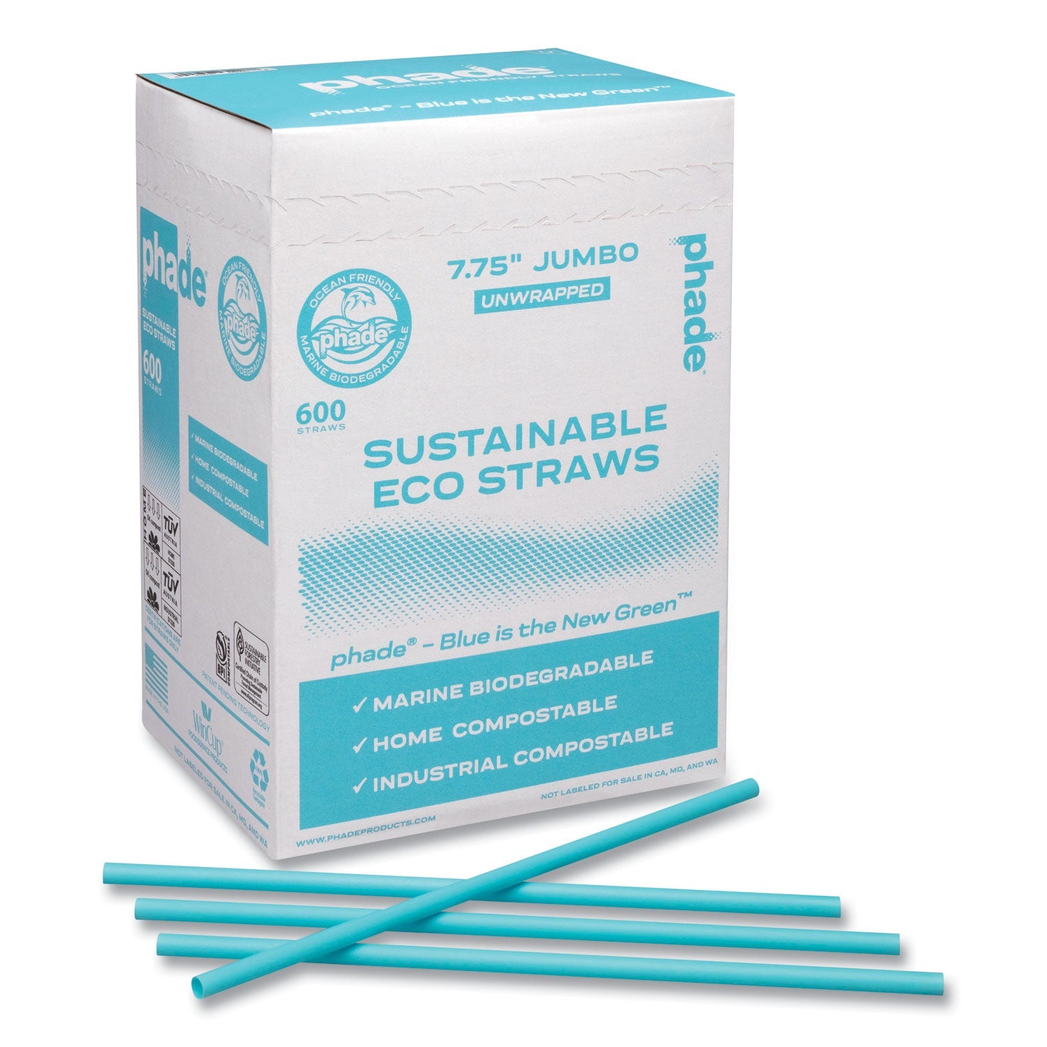 phade™ Marine Biodegradable Straws, 7.75", Ocean Blue, 6,000/Carton