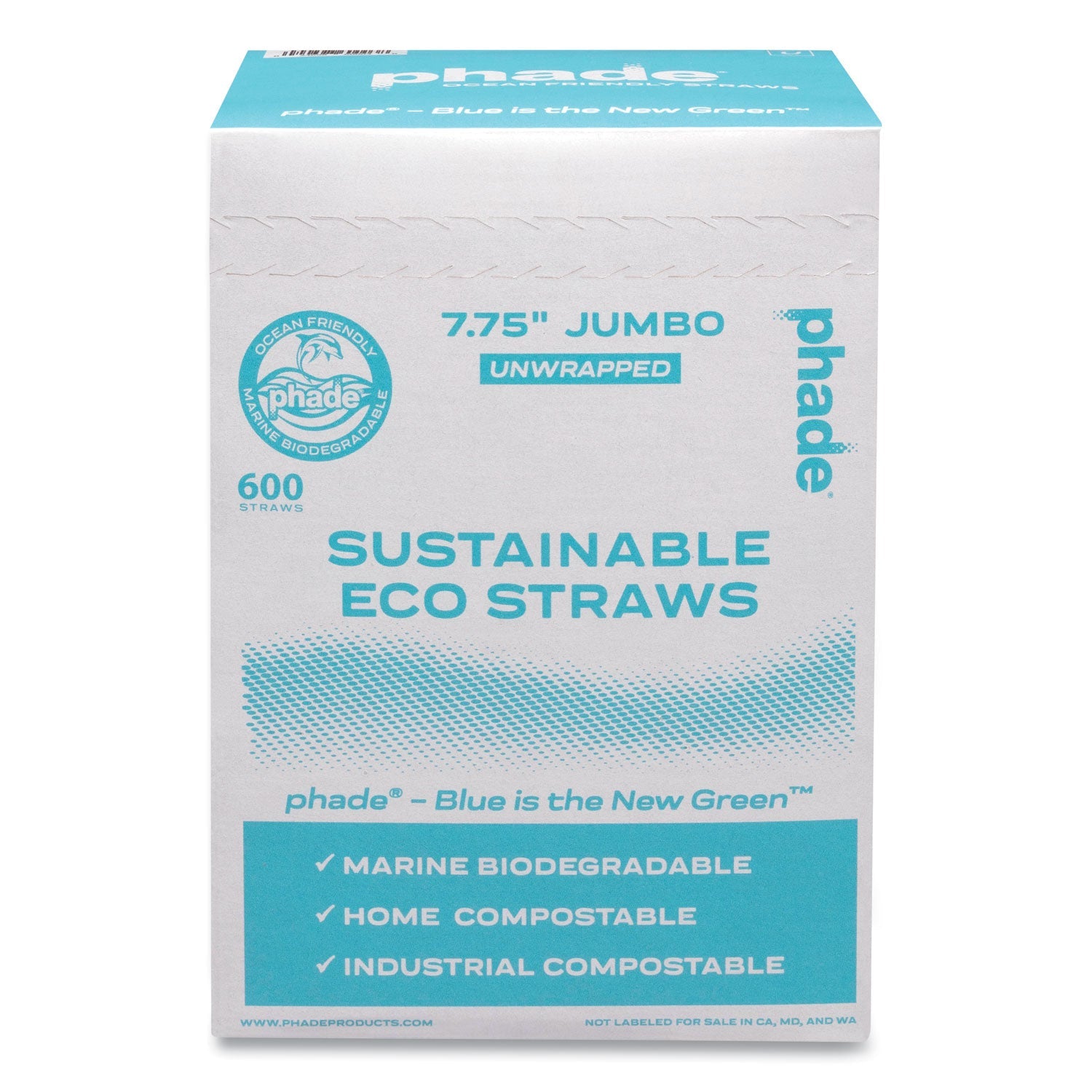 phade™ Marine Biodegradable Straws, 7.75", Ocean Blue, 6,000/Carton