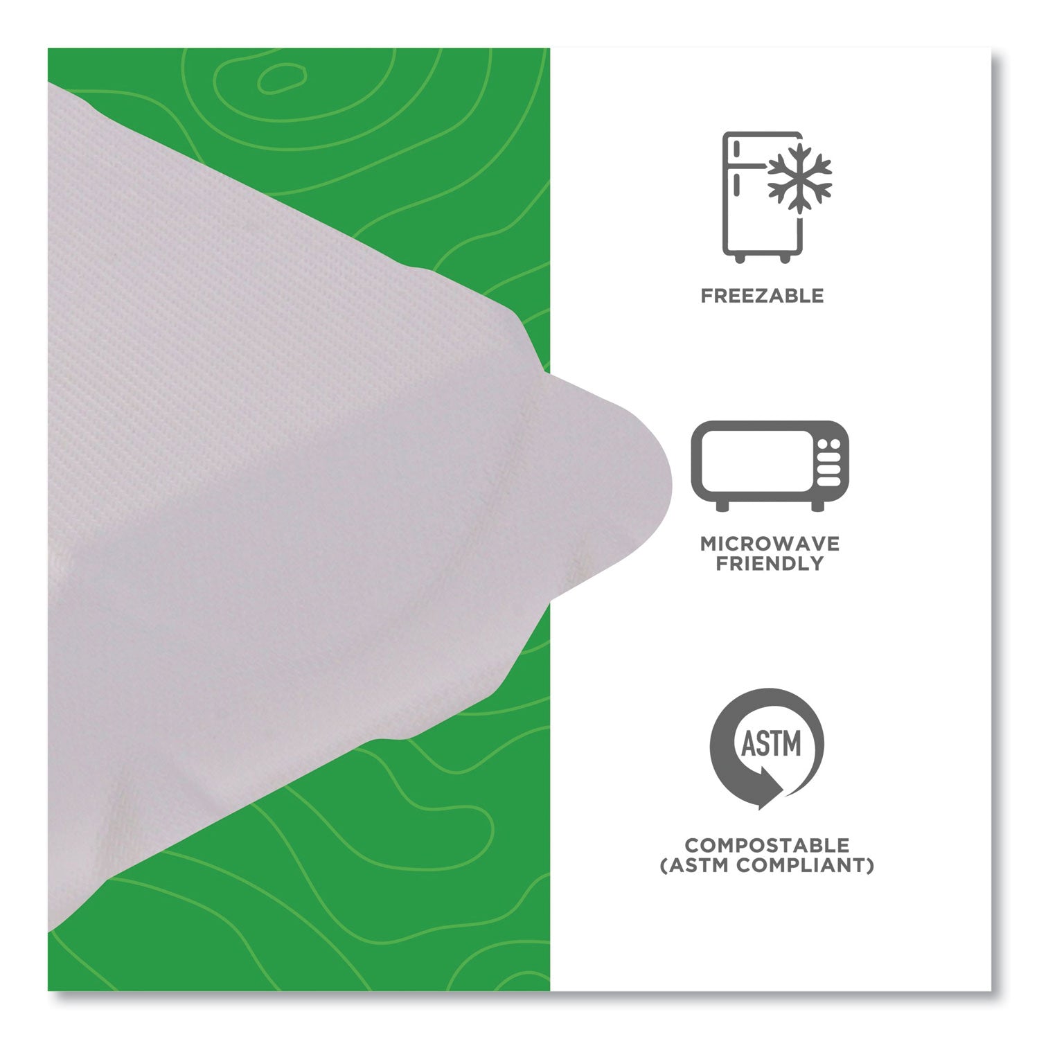 Eco-Products® Vanguard Renewable and Compostable Sugarcane Clamshells, 3 Compartments, 8 x 8 x 3, White, 200/Carton