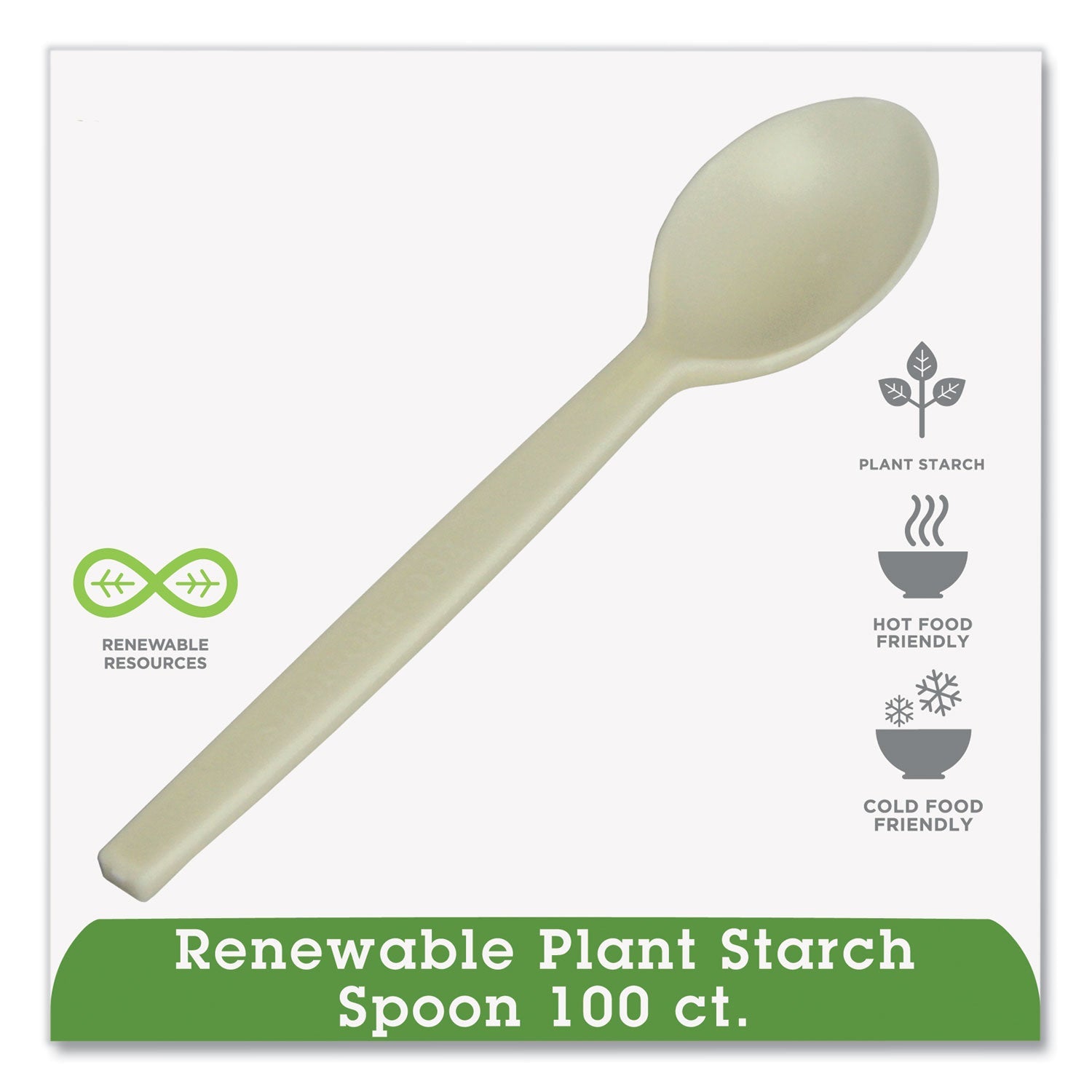 WNA EcoSense Renewable Plant Starch Cutlery, Spoon, Plastic, Cream, 50/Pack