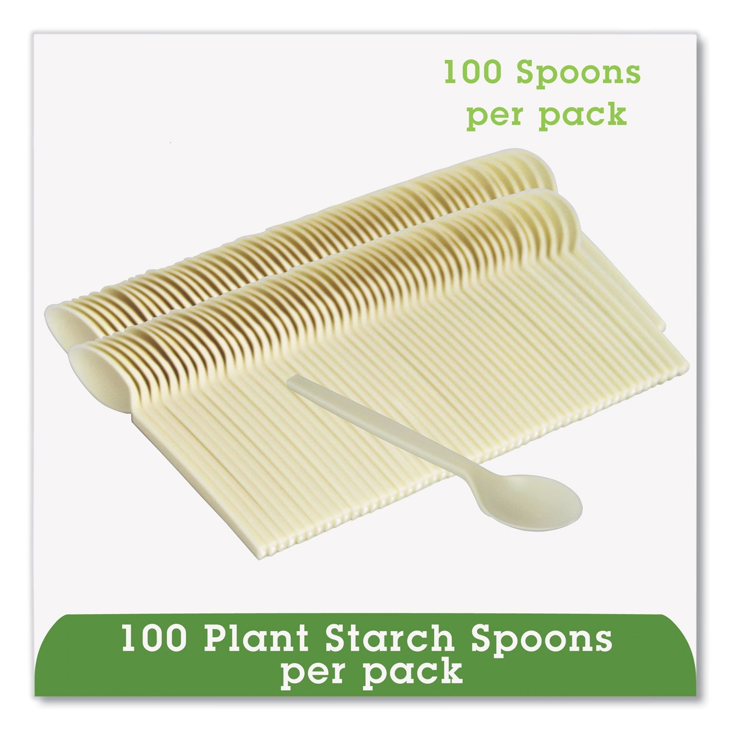 WNA EcoSense Renewable Plant Starch Cutlery, Spoon, Plastic, Cream, 50/Pack
