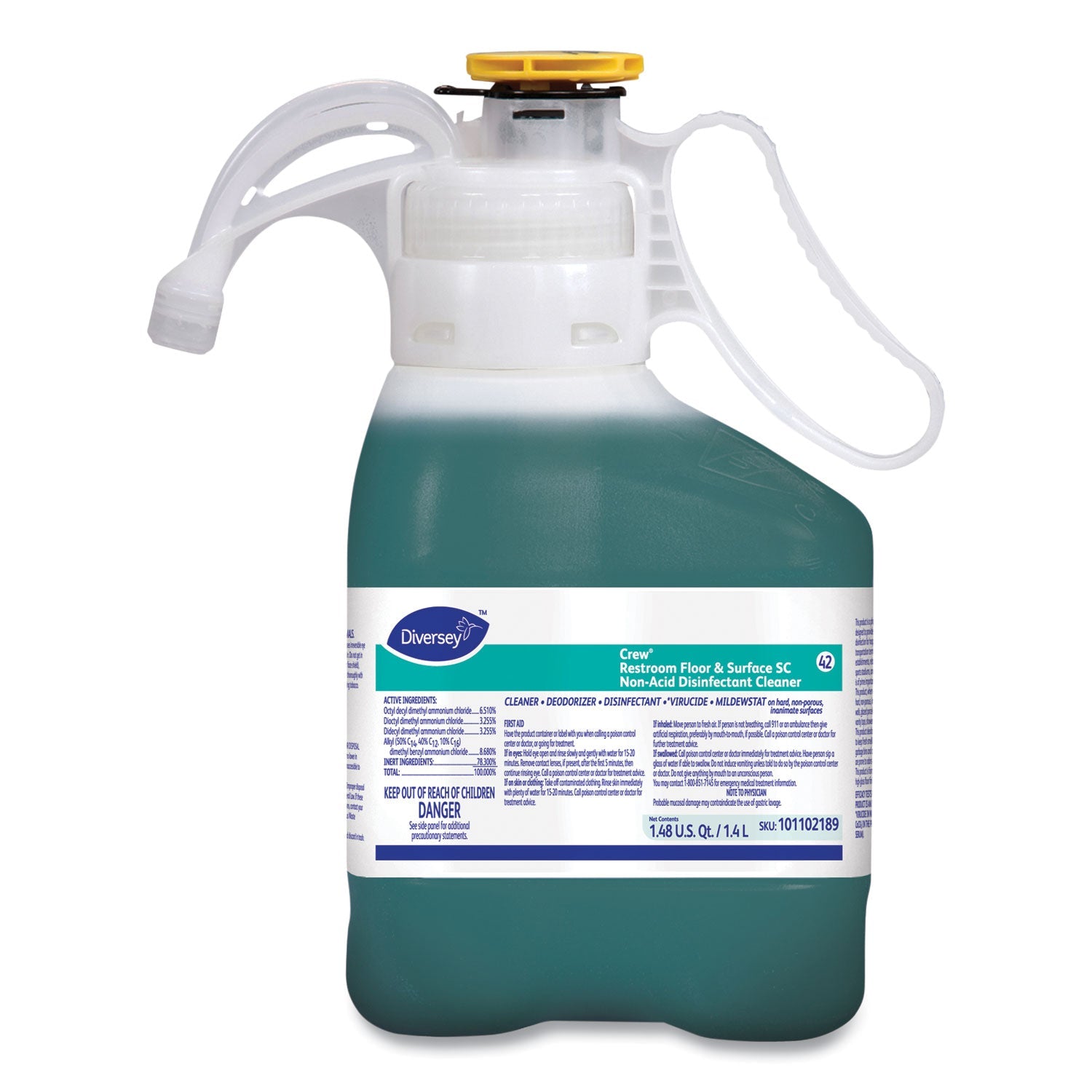 Diversey™ Crew Restroom Floor And Surface Sc Non-Acid Disinfectant Cleaner, Fresh, 1.4 L Bottle, 2/carton