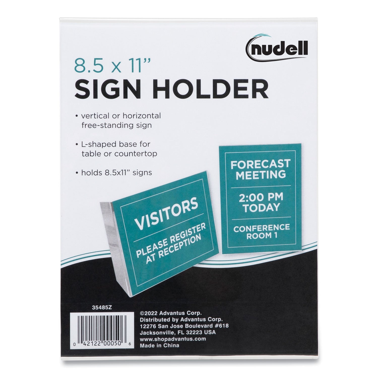 NuDell™ Clear Plastic Slanted L-Shaped Countertop Sign Holder, Side-Load, Horizontal/Vertical Orientation, 8.5 x 11 Insert