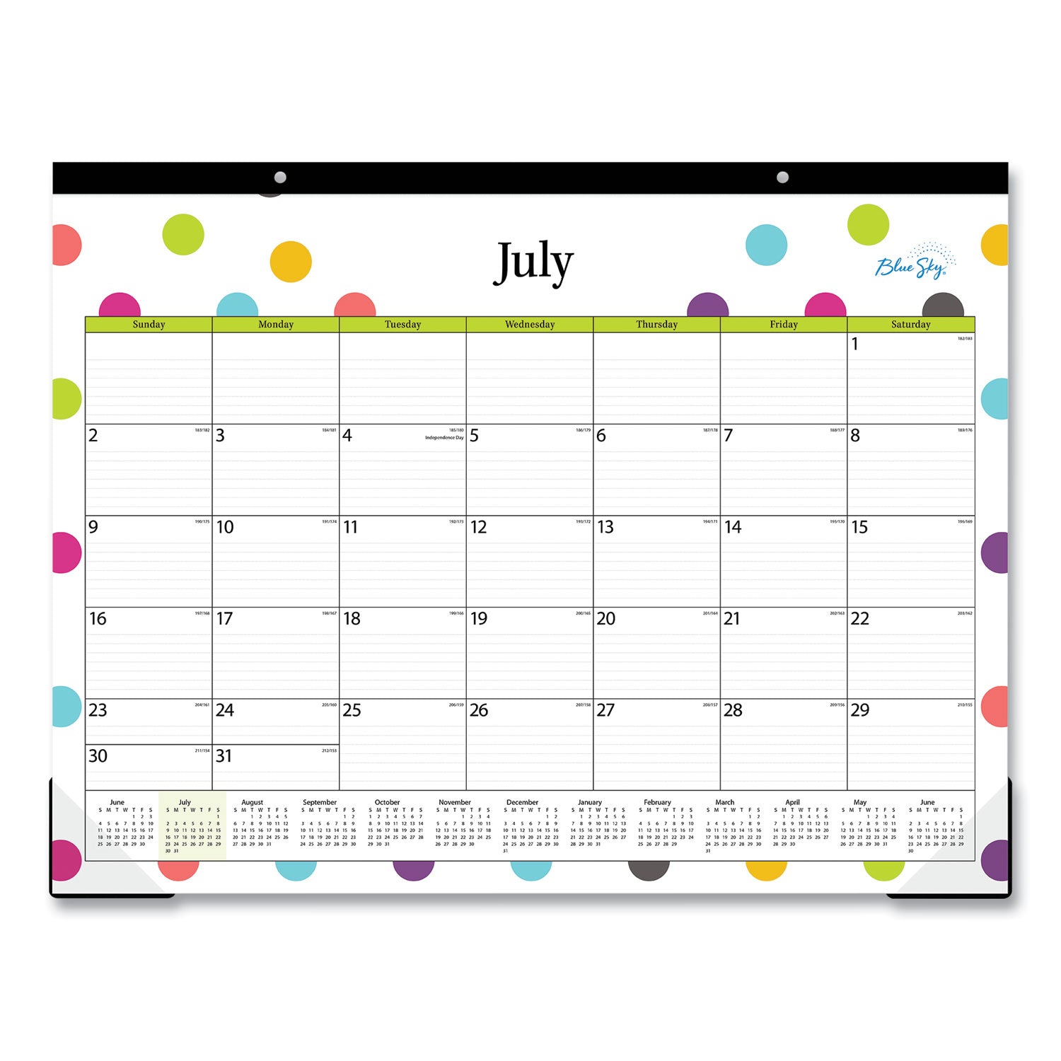 Blue Sky® Teacher Dots Academic Desk Pad, 22 x 17, Black Binding, Clear Corners, 12-Month (July to June): 2024 to 2025