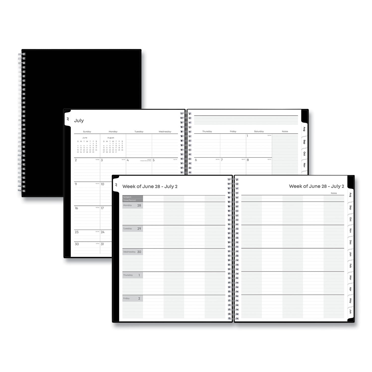 Blue Sky® Teacher's Solid Black Weekly/Monthly Lesson Planner, 2024 to 2025, Nine Classes, Black Cover, (144) 11 x 8.5 Pages - Bloom Skins
