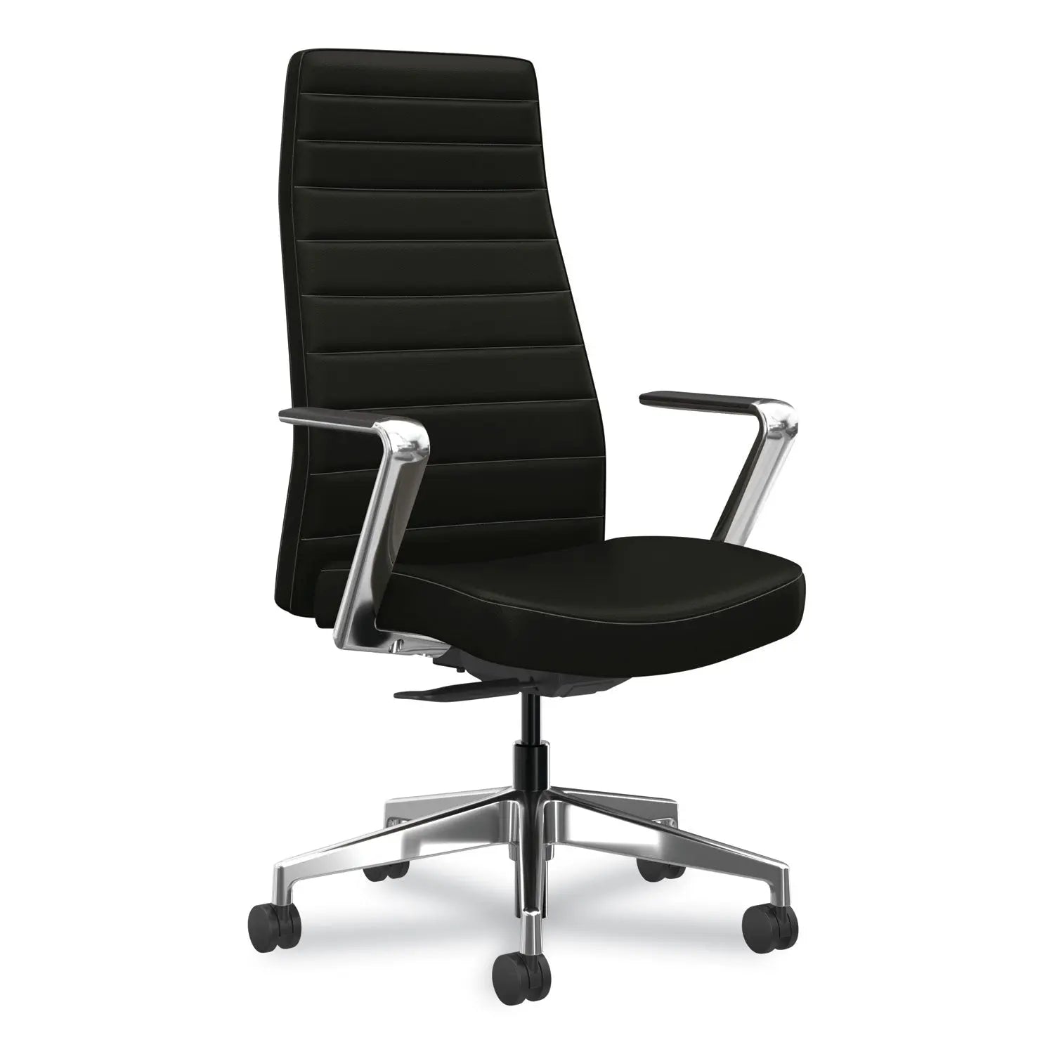 HON® Cofi Executive High Back Chair, Supports Up to 300 lb, 15.5 to 20.5 Seat Height, Black Seat/Back, Polished Aluminum Base