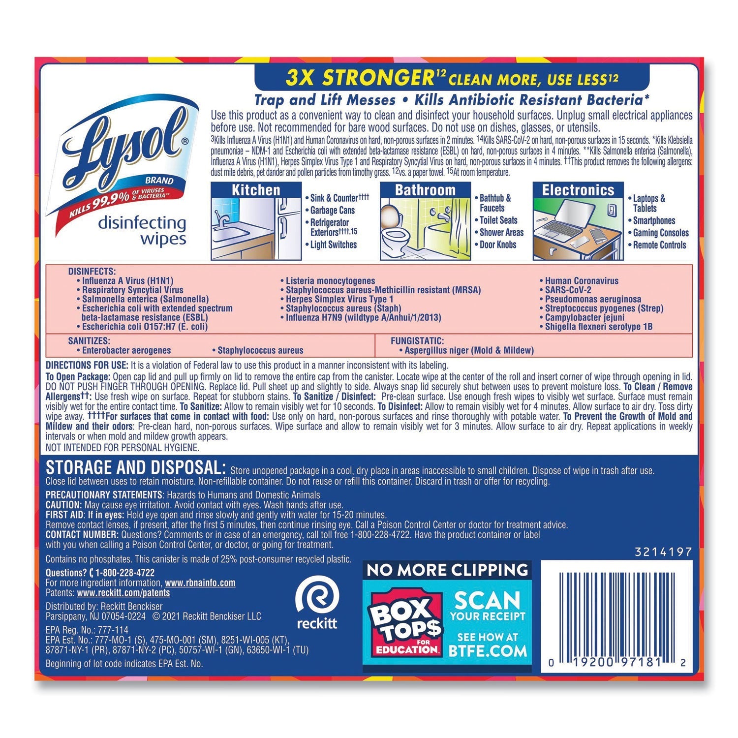 LYSOL® Brand Disinfecting Wipes, 1-Ply, 7 x 7.25, Mango and Hibiscus, White, 80 Wipes/Canister, 6 Canisters/Carton
