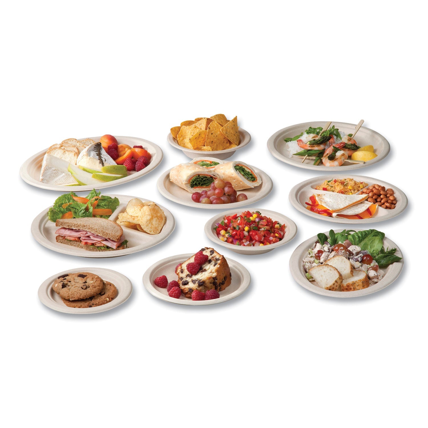 Vegware™ Nourish Molded Fiber Tableware, Compostable, Plate, Sugarcane, 9" dia, White, 500/Carton