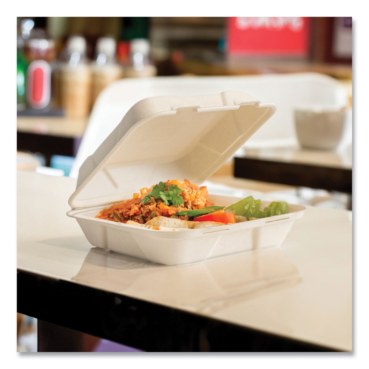 Vegware™ Nourish Molded Fiber Takeout Container, Compostable, 9 x 10 x 2, Natural, Sugarcane, 200/Carton