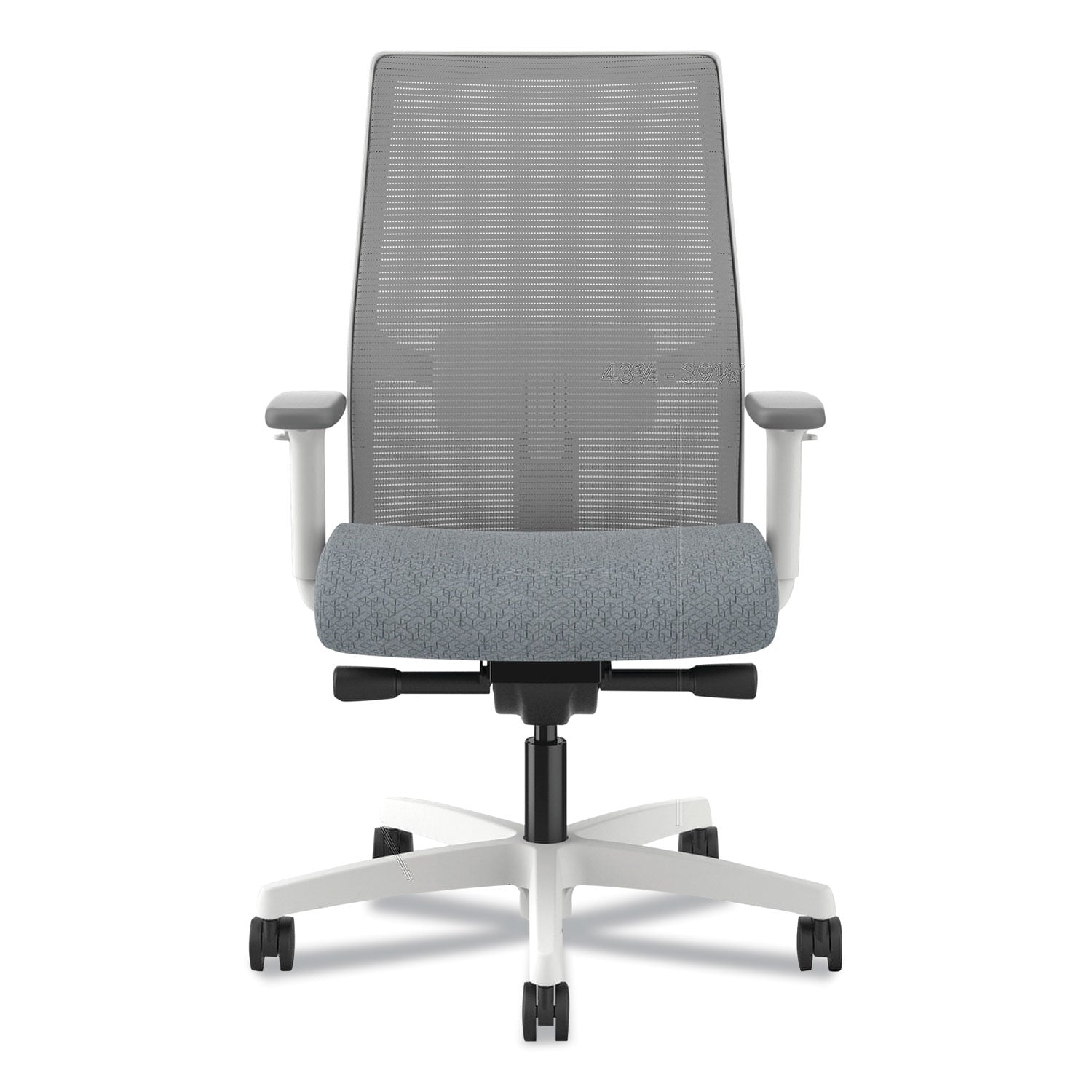 HON® Ignition 2.0 4-Way Stretch Mid-Back Mesh Task Chair, 17" to 21" Seat Height, Basalt Seat, Fog Back, Designer White Base - Bloom Skins
