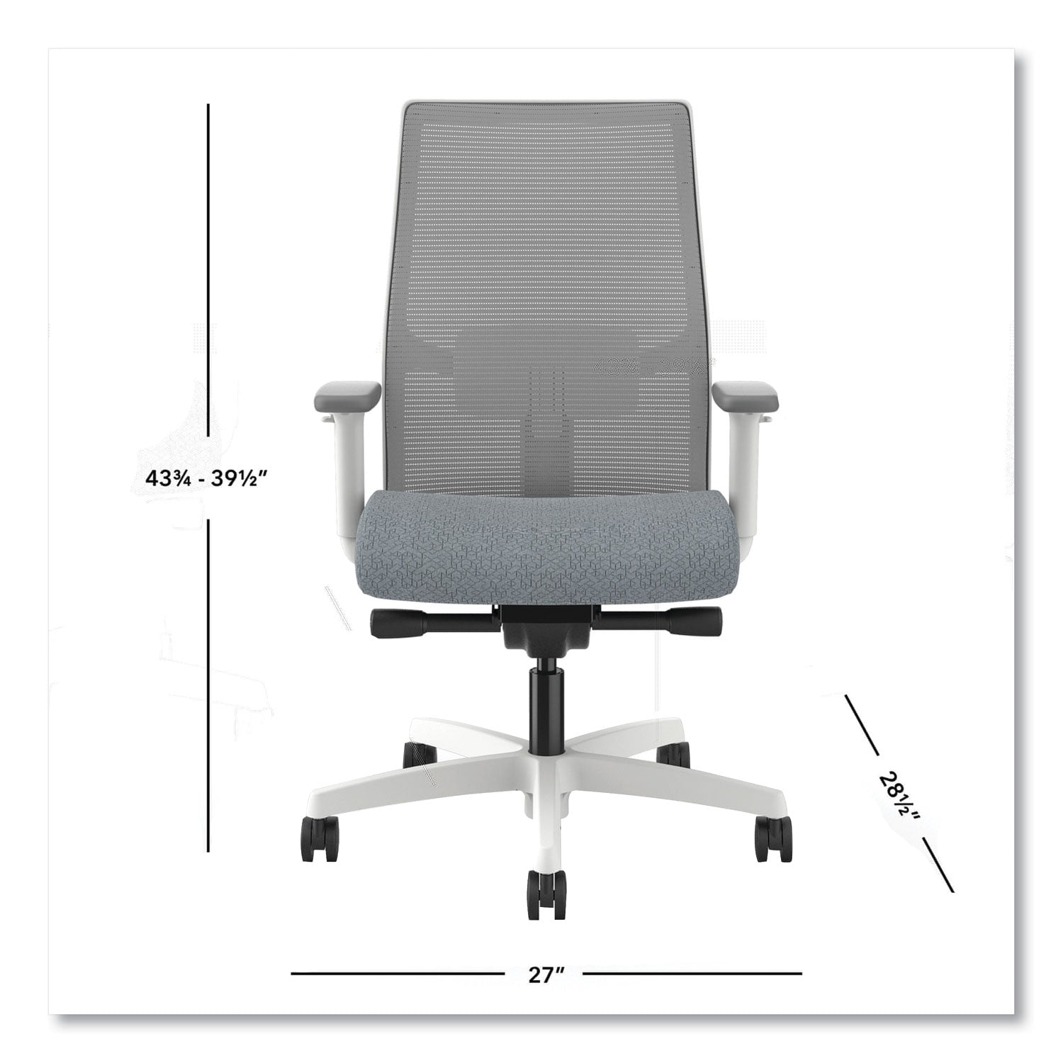 HON® Ignition 2.0 4-Way Stretch Mid-Back Mesh Task Chair, 17" to 21" Seat Height, Basalt Seat, Fog Back, Designer White Base - Bloom Skins