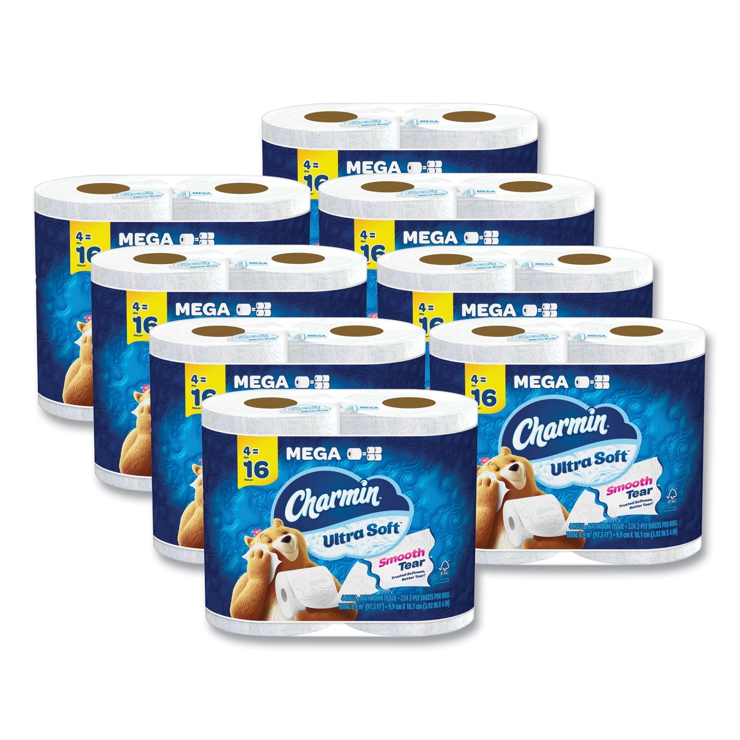 Charmin® Ultra Soft Bathroom Tissue, Mega Roll, Septic Safe, 2-Ply, White, 224 Sheets/Roll, 4 Rolls/Pack, 8 Packs/Carton