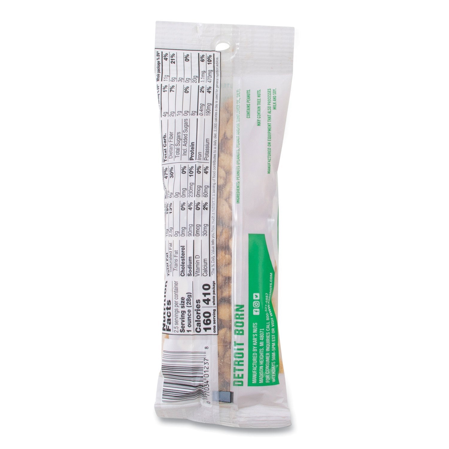 Kar's Peanuts, Salted, 2.5 oz Packet, 12/Box