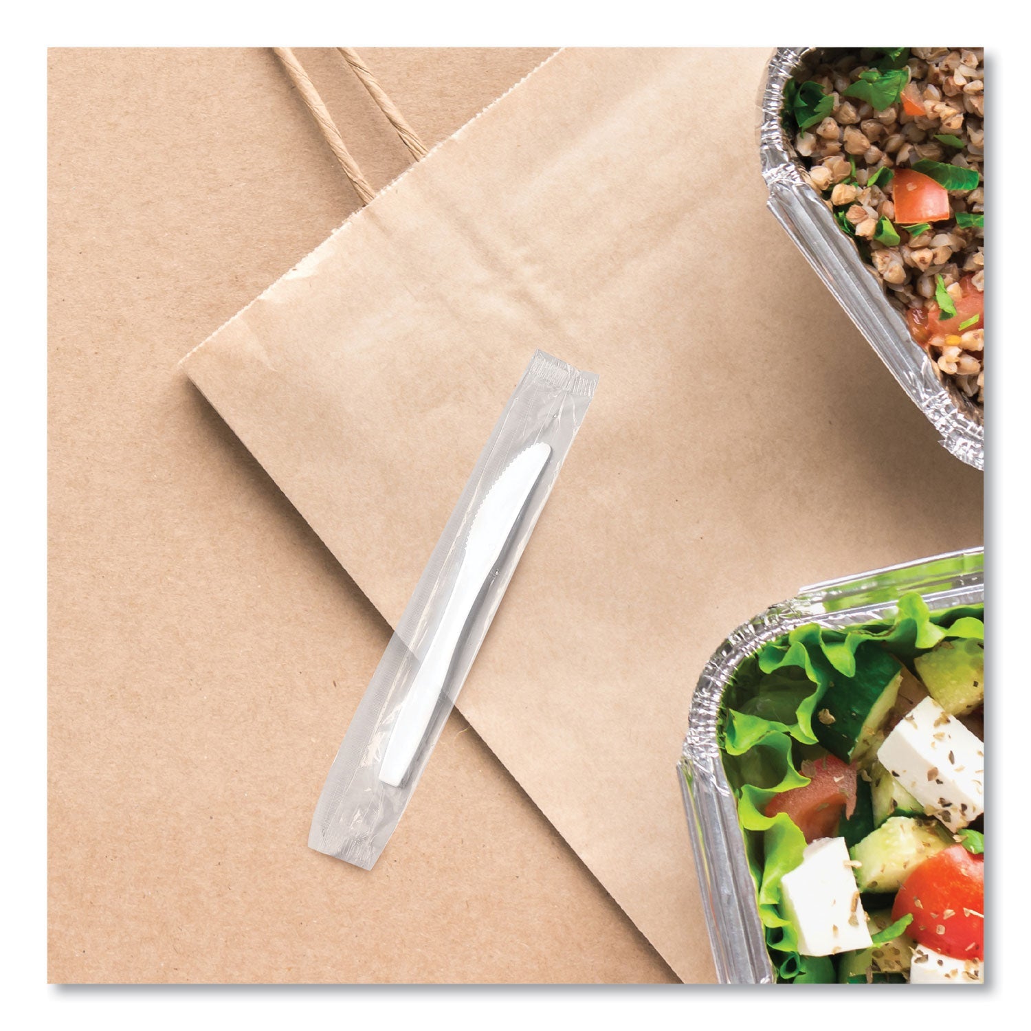SOLO® Regal Mediumweight Cutlery, Individually Wrapped, Knife, Plastic, White, 1,000/Carton