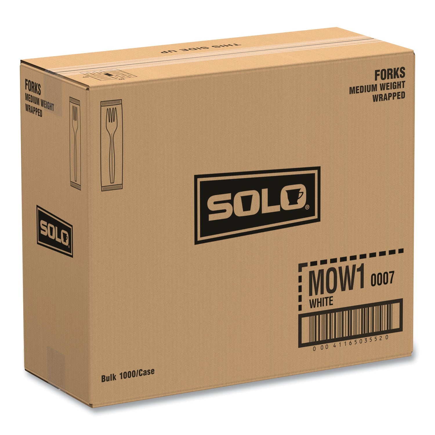SOLO® Regal Mediumweight Cutlery, Individually Wrapped, Fork, Plastic, White, 1,000/Carton