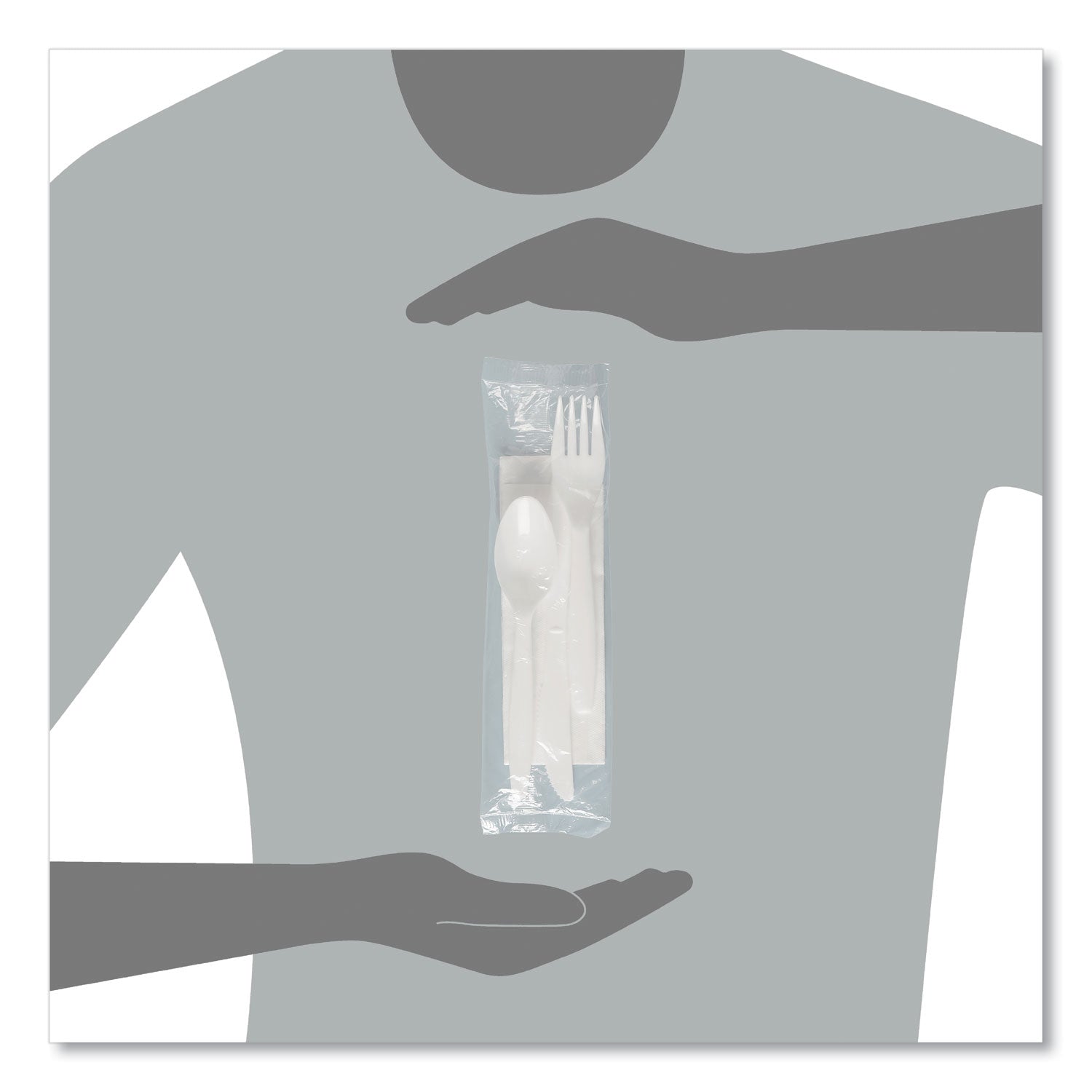 SOLO® Regal Mediumweight Cutlery Kit, Individually Wrapped, Fork/Knife/Napkin/Spoon, Plastic, White, 250/Carton