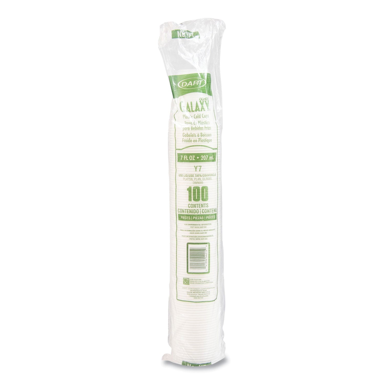 Dart® High-Impact Polystyrene Cold Cups, 7 oz, Plastic, Translucent, 100/Pack