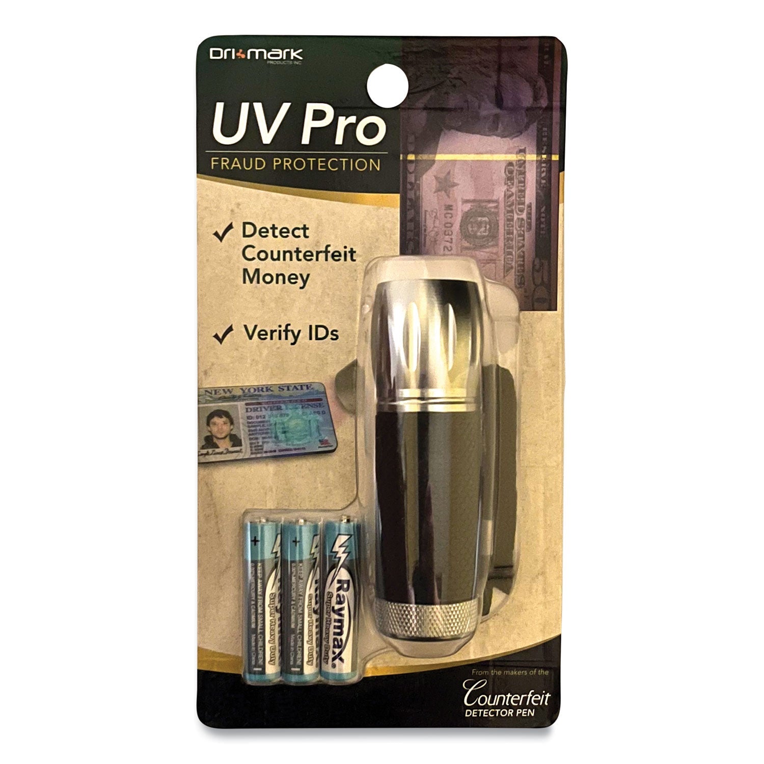 Dri-Mark® Uv Pro Ultraviolet Counterfeit Detecto, Uv Light; Watermark, U.s.; Most Foreign Currencies, 7.28 X 3.74 X 4.21, Black/silver - Bloom Skins
