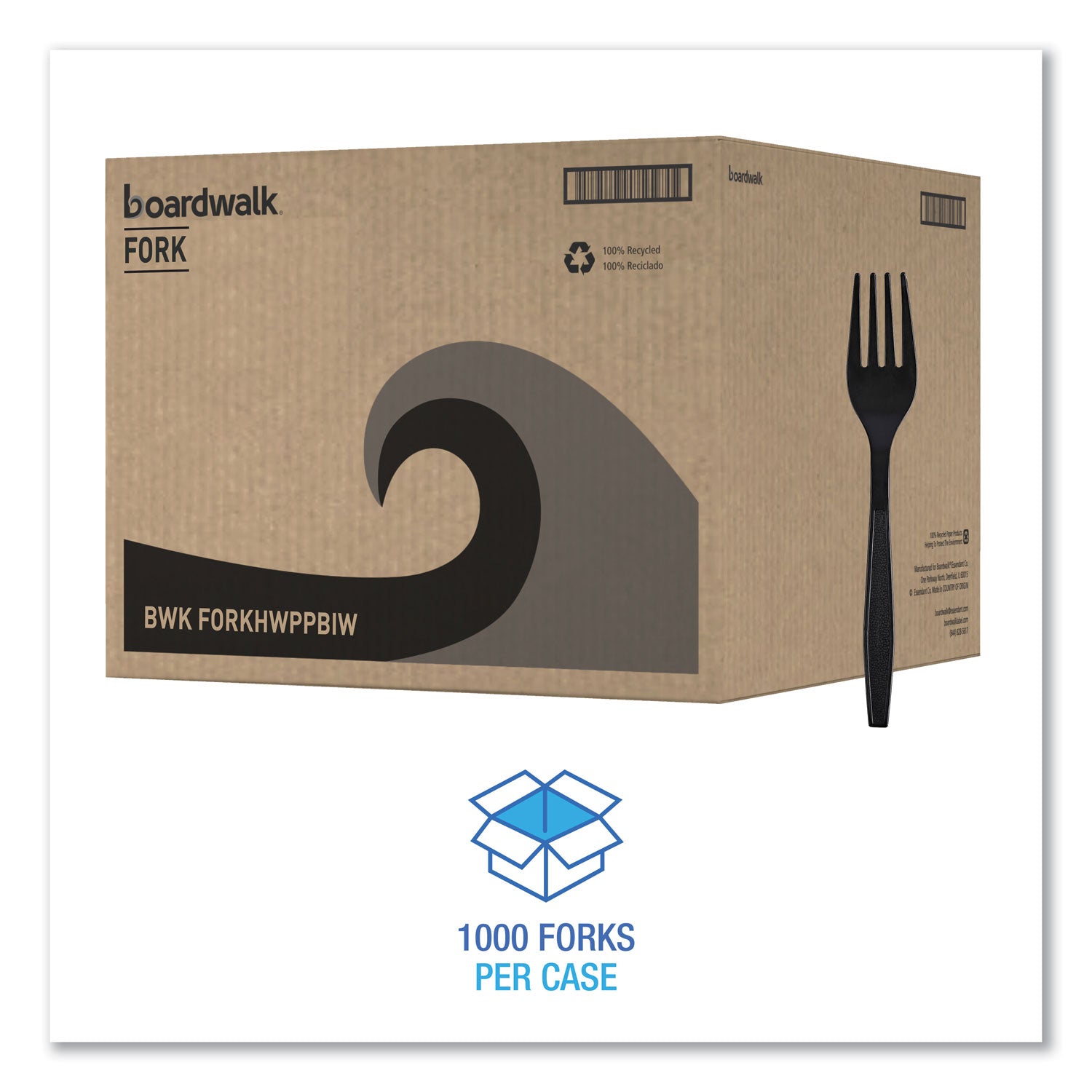 Boardwalk® Heavyweight Wrapped Polypropylene Cutlery, Fork, Plastic, Black, 1,000/Carton