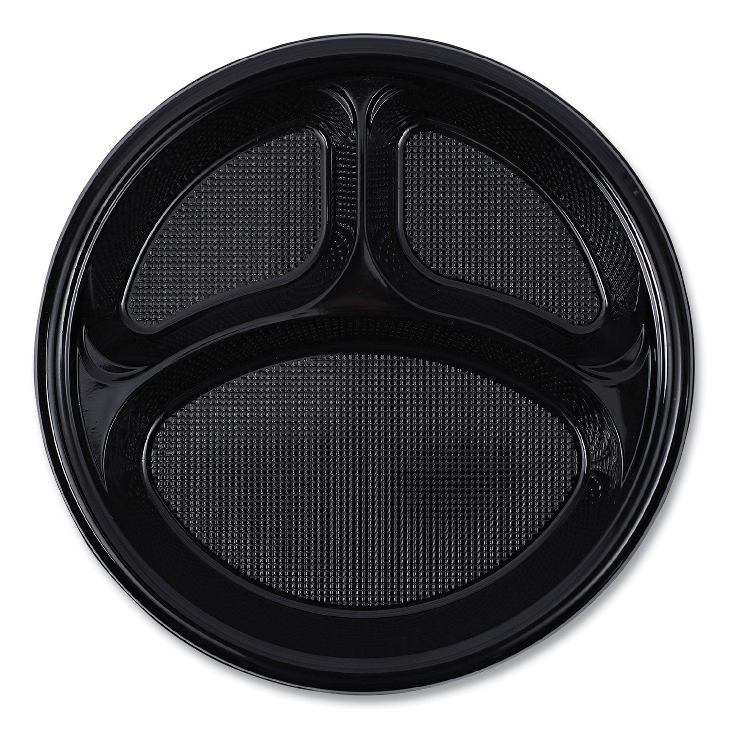 Boardwalk® Hi-Impact Plastic Dinnerware, 3-Compartment Plate, 10" dia, Black, 125/Sleeve, 4 Sleeves/Carton