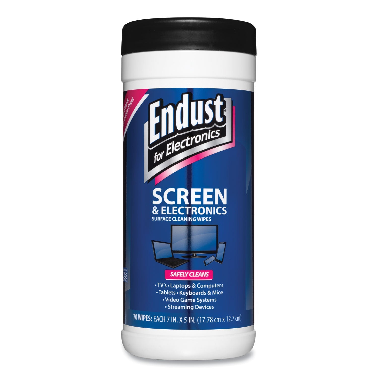 Endust® Antistatic Cleaning Wipes, Premoistened, 5 x 7, Clean Scent, White, 70/Canister