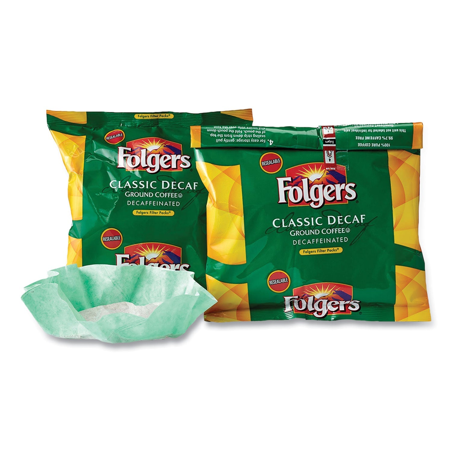 Folgers® Coffee Filter Packs, Decaffeinated Classic Roast, 9/10oz, 10/Pack, 4 Packs/Carton