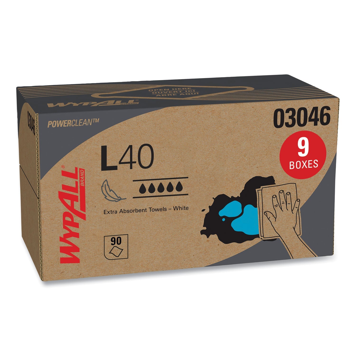 WypAll® L40 Towels, POP-UP Box, 10.8 x 10, White, 90/Box, 9 Boxes/Carton