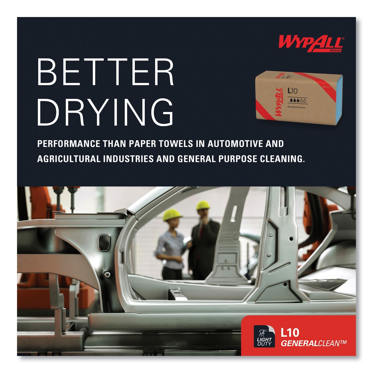 WypAll® L10 Windshield Towels, 1-Ply, 9.1 x 10.25, Light Blue, 224/Pack, 10 Packs/Carton
